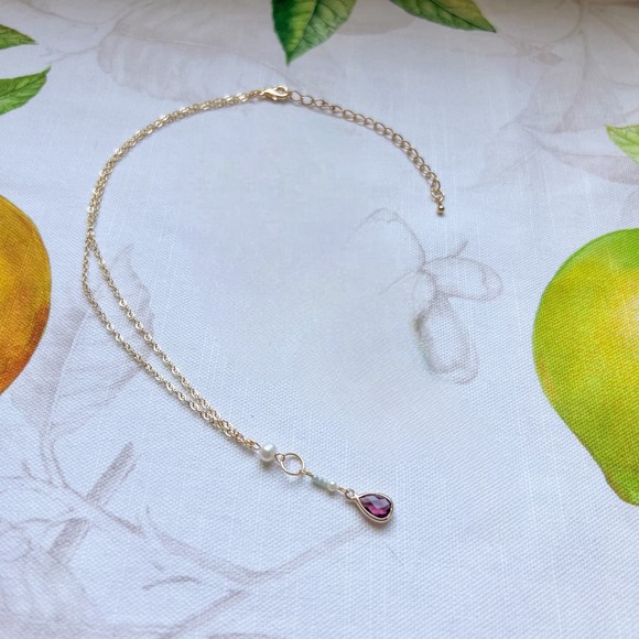 Garnet Wine Red Mint Freshwater Pearl Casual Tassel O Ring Minimalist Necklace - Picture 4 of 5